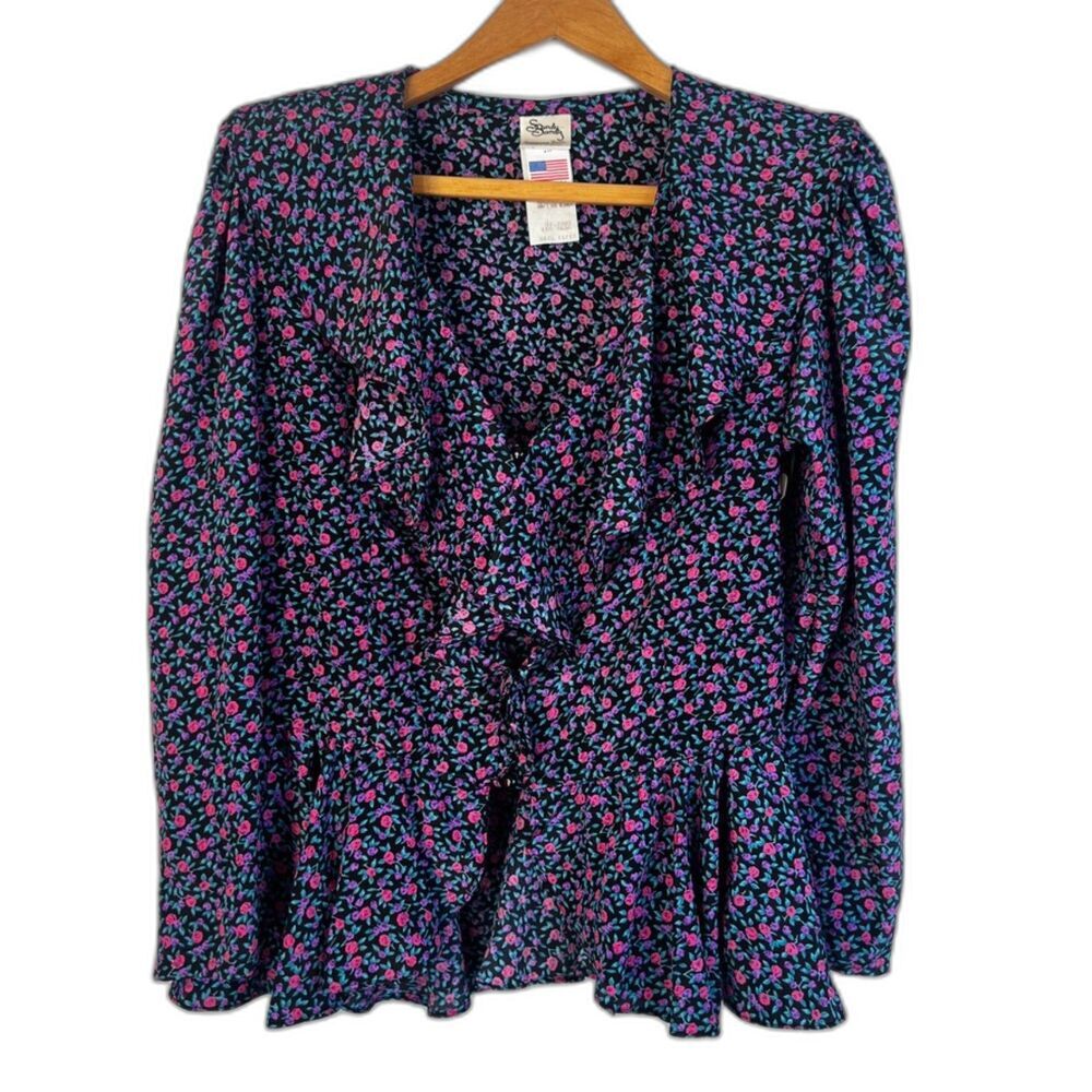 Sandy Sandy‎ VTG NWT Floral Ruffled Peplum Blouse Cottage Core USA Made Sz 11/12